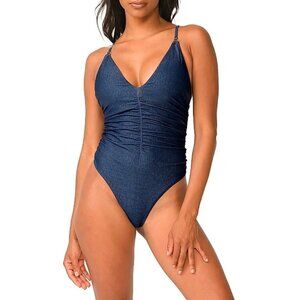 PQ Swim Shimmer Penelope Ruched One-Piece Swimsuit Cosmic Size Medium NWT